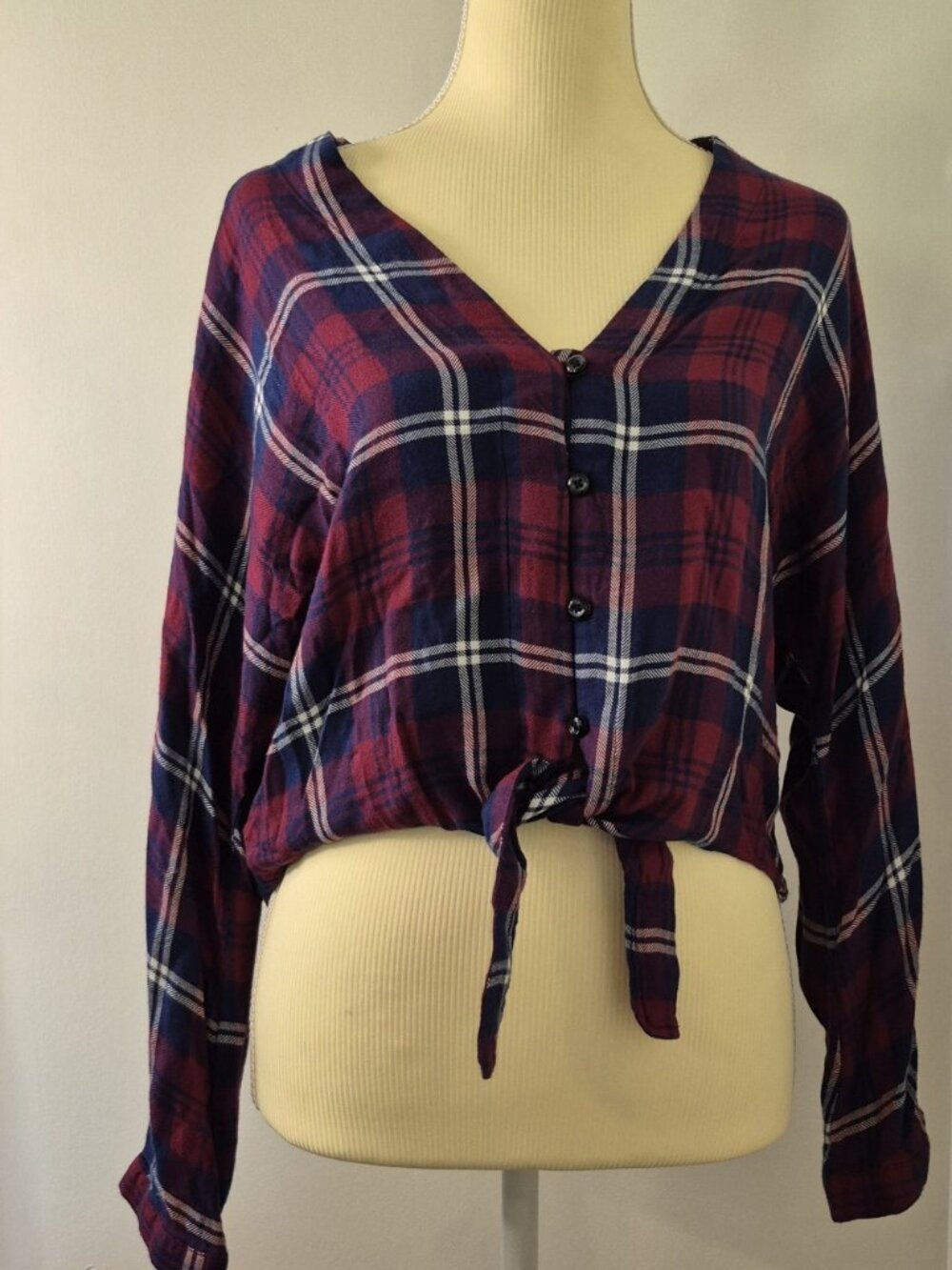 Rails Women M Sloane Crop Top Plaid Flannel Tie Front Button-down Grunge 90s Y2k
